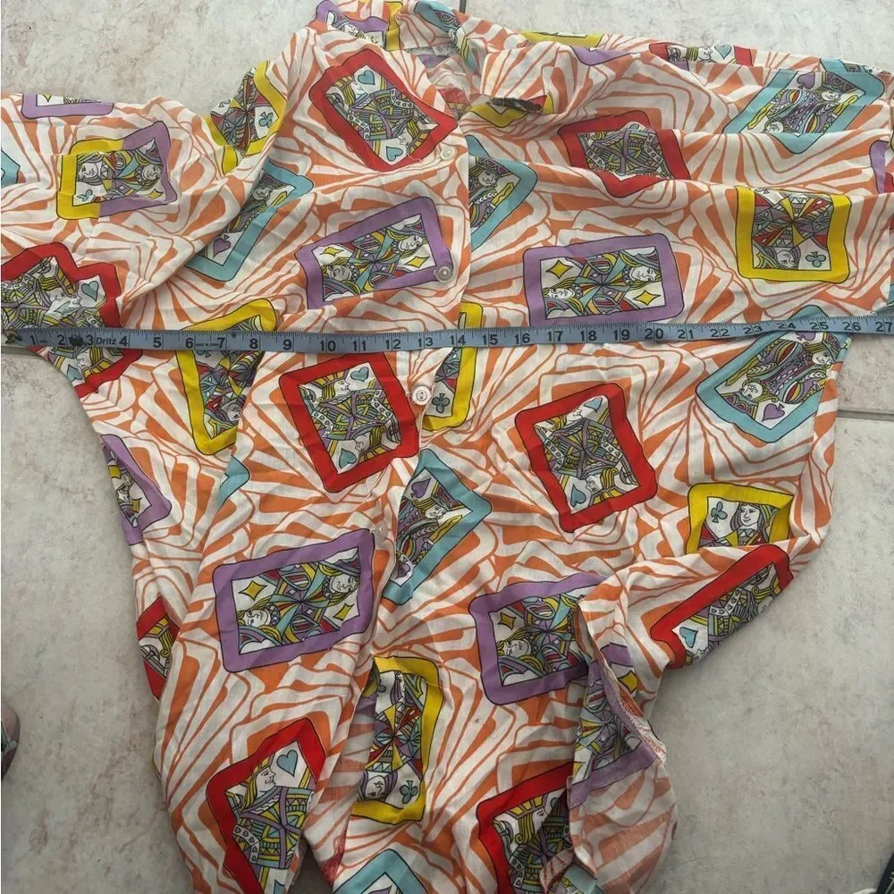 vintage dress shirt playing cards logo deck of cards top bright blouse y2k rare